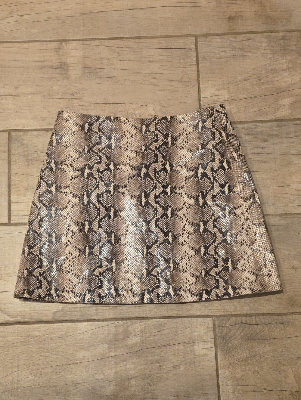 LPA Snake-Print Leather Mini A-line Skirt - Beige & Black